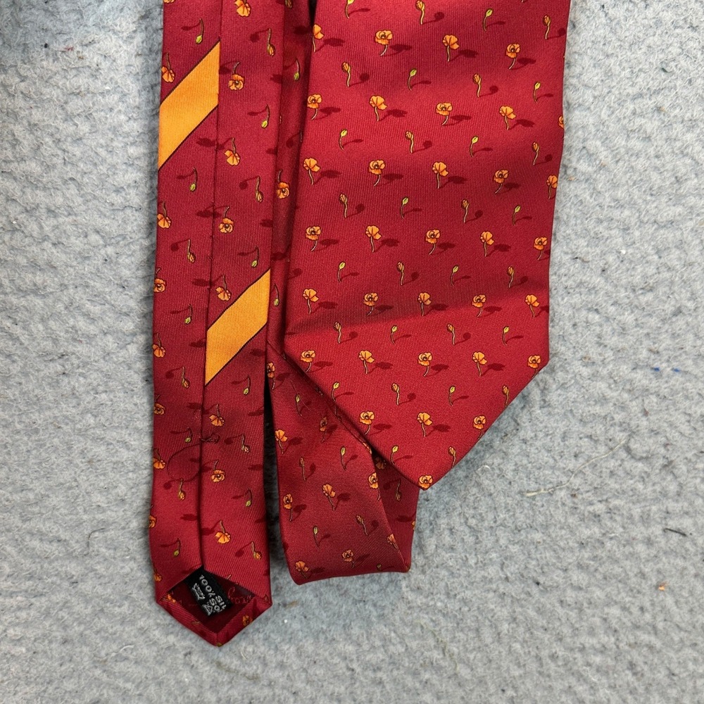 Salvatore Ferragamo Necktie Mens OS Poppy Floral Red 100% Silk Made in Italy EUC